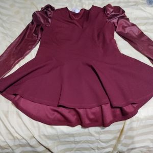 Asoph Plus Size Pleather Long Sleeve Peplum Blouse